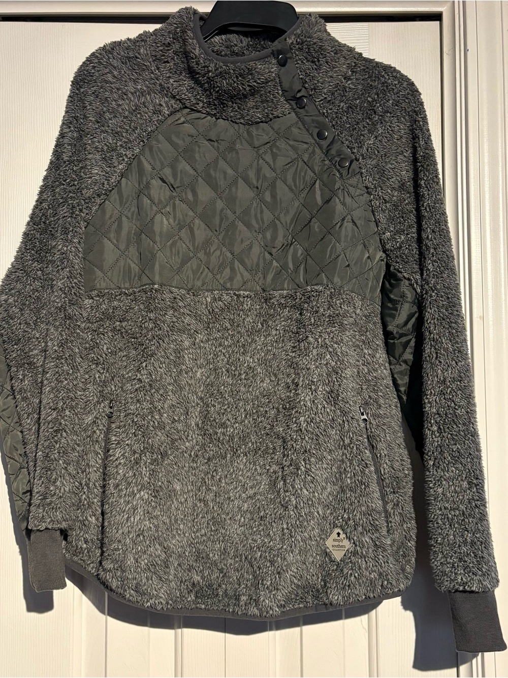 Simply Southern Quilted Sherpa Pullover Jacket - Charcoal
